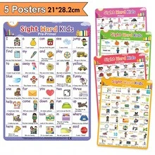 Lachilly 5pcs A4 Size Literacy Posters - High-Frequency Word List, Suitable For Children And Kindergarten - Classroom Decor - Student Literacy Learning Posters - Teacher Supplies - Home Schooling Resource Teaching Aid - Multicolor - View 7