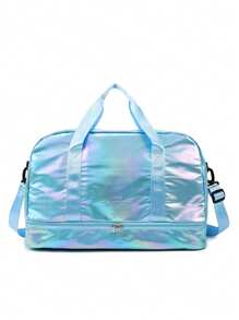 Sac de sport iridescent brillant, avec compartiment à chaussures et poches de rangement humide/sec pour femmes et hommes. Sac de voyage fourre-tout de grande capacité pour femmes
