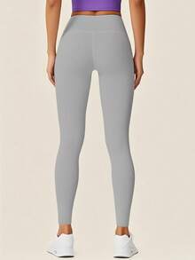 Lynfun High Waist Women Solid Color Yoga Pants With Dual Phone Pockets, Tight Fitting Seamless Leggings For Workout Exercises, Fitness Training Compression Tights Spring - Grey - View 5