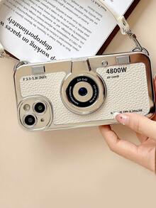 1 件 3D 相机纹理手机壳，带手带，防摔保护套，适用于不同手机型号，INS 风格防水防震防刮 - 米色 - 查看 4