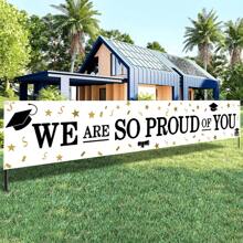 1pc 2025 Graduation Flag, "We Are Proud Of You" Design With Graduate Hat And Diploma, Suitable For Indoor/Outdoor Decor, Garden Party And Graduation Celebration, Weather-Resistant Decoration Banner, Graduation Party Decor