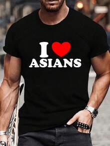 100% Cotton I Love Asian Women I Heart Asians T-Shirt Fashion Women's Men's Graphic Tee Causal Tops - 黑色 - 查看 1