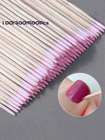 100/300/500pcs Cotton Tipped Wooden Manicure Sticks, Cleaning Swabs, Wooden, For Nail Care Details Correction And Removal, 10cm, Nail Art Supplies, Nail Tools, Nail Art Tools, Back To School, Nails, Nail Tools (Suitable For Nail Stickers)