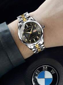 1 pieza Reloj mecánico de hombre, con diamantes, luminoso, de acero inoxidable, automático, con calendario y exhibición de día de la semana, regalo