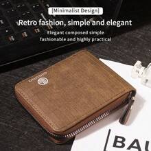 Men's Short Wallet, With Embossed Texture, Vintage Classic Soft Leather Wallet, Large Capacity, Zip Closure, Multiple Compartments And Card Slots, Suitable As Men's Gift, Back To School Gift, Graduation Gift
