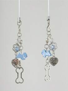 1pc Blue Heart Dog Phone Lanyard, Versatile Charm For Backpack, Camera, Earphones, Bag Accessories