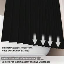 1pc Premium Easy Folding Shower Curtain, Thickened Fabric, Waterproof & Mildew Resistant, With Hanging Hooks, Easy Installation, Foldable, Magnetic & Hanging Strap Design, Convenient Storage, Suitable For Hotel & Home Bathroom Shower - Black - View 10