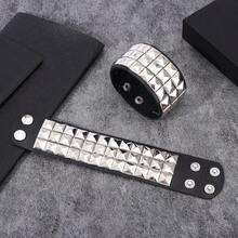1pcs Rivet Bracelet For Men, Women, Black Leather, Gothic, Punk Bracelet, Halloween Party Punk Accessories - 黑色 - 查看 1