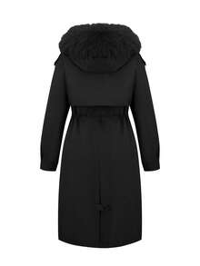 Risissida Women's Autumn/Winter Detachable Fur Collar Thickened Down Jacket, Zipper/Button Closure, With Pockets - Black - View 6