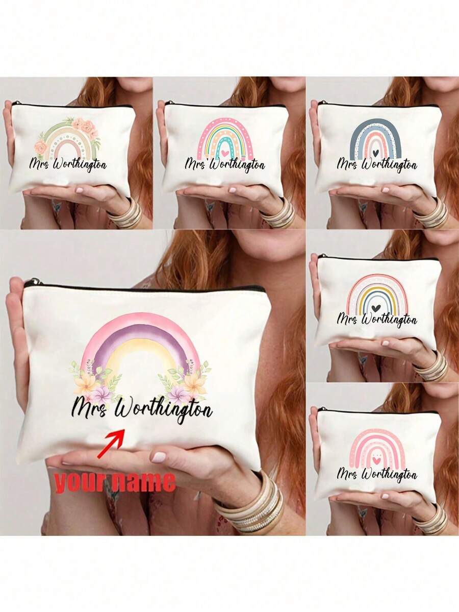 个性化教师包 - 定制彩虹手提包，花卉图案，大容量，带扣闭合 - 适合助教、毕业生或教学助理的理想感谢礼物，书包|花卉手提包|坚固的手柄 - 彩色 - 查看 1