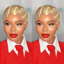 4inch 613 Blonde Finger Wave Human Hair Wig Short Bob Wigs For Women 150% Density 613 Blonde Pixie Cut Wig For Daily Wear Brazilian Remy Hair Machine Made Wig For Daily Use And Party - Gold - View 7