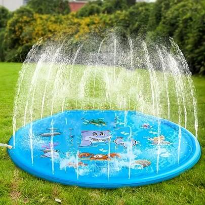 Alfombra rociadora inflable para exteriores - Alfombra de juego para el césped a prueba de salpicaduras de PVC con función de rociado divertida, adecuada para juegos de verano. Alfombra rociadora inflable de gran tamaño con sistema de rociado de agua - Alfombra de PVC antideslizante para juegos de verano al aire libre, enfriamiento del césped. Regalo para fiestas de cumpleaños y vacaciones (color mixto), diversión en el patio trasero | Diseño alegre | Superficie antideslizante, artículos esenciales para la playa, accesorios para la playa, flotador de piscina