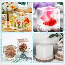 Pacote com 4 moldes de resina em cubo, 4 tamanhos, moldes quadrados de silicone transparente, 5/4/3/2 cm de profundidade, molde quadrado de silicone transparente para fundição de resina epóxi, moldes para preservação de flores
