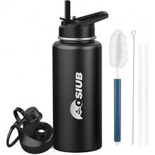 New-88 Insulated Water Bottle 32 Oz, Triple Wall Vacuum Stainls Steel(Cold For 48 Hrs),Le Proof & -, Water Bottle  Drink-Through Lid & Flip Straw For Sports & Travel, Black - 黑色 32 盎司 - 查看 1