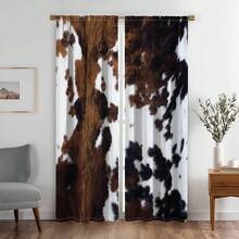 2pcs Modern Faux Leather Curtain Panel, Black & White Cowhide Texture, Lightweight 100% Polyester, Contemporary Farmhouse Style, Light Filtering Privacy, Machine Washable, Suitable For Living Room, Bedroom, Kitchen, Bathroom, Balcony - Multicolor - View 5