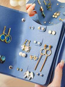1pc PU Leather Jewelry Box Earring Ring Storage Organizer Holder Book-Shaped With Flip Pages, Multi-Layer, Women (Jewelry Not Included)