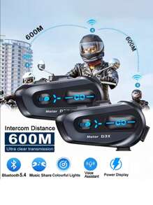 2 pezzi Interfono Bluetooth per casco moto D3X mezzaduplex, batteria ad alta capacità da 1000mAh, risposta automatica per chiamate in arrivo, distanza interfono 600M, senza caricabatterie incluso