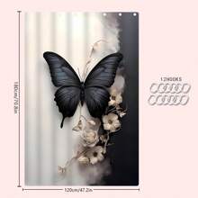 1/2/3/4 Stücke 3D Schwarz & Weiß Schmetterling & Blumen Thema Badezimmer Duschvorhang Set, inklusive 12 Stücke Haken, Badezimmermatte, U-förmiger Toilettendeckel, wasserdichter Duschvorhang, modische Dekoration für das Badezimmer, moderne Stil Trennvorhang, ohne Bohren erforderlich, aus Polyester, maschinenwaschbar Heim Badezimmer Dekoration Herbst Dekoration Badezimmer Accessoires Rückkehr zur Schule