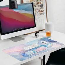 Large Mouse Pad Desk Dad, 4-In-1 Keyboard Wrist Rest Pad & Wrist Support Mouse Pad Set, Extended Desk Pad Waterproof Desk Home Office Study Game-Blue Marble - Blue - View 7