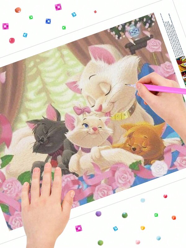 Disney The Aristocats Diamond Painting Kit, 5D DIY Mary Cat And Family Warm Pictures, Mosaic Crafts, Fully Round Diamond Cross Stitch Art, Suitable For Adults, Home Wall Decoration, Gifts