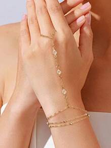 1 pieza Pulsera de cadena para el dedo de acero inoxidable de moda, apta para uso diario de mujeres