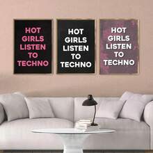 Set de 1 pieza/3 piezas Impresiones de arte de pared de lienzo con diseño de texto de moda moderno, "Chicas escuchando ", regalo único y original, muy adecuado para decoración de sala, baño, dormitorio, estudio, pasillo, oficina, apartamento, Sin marco/Enmarcado