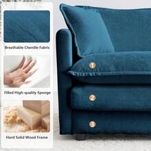 Modular Sectional Sofa, 111.5 Inch U Shaped Couch Set For Living Room, 3-Seater Comfy Cloud Couches With 2 Movable Ottomans, DIY Combination, Chenille, Blue - Ghế 3 chỗ ngồi + 2 đôn màu xanh - Xem 5