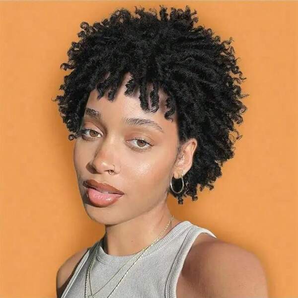 Synthetic Short Dreadlock Wig 3 Inch Afro Curly Faux Locs Wigs Twist Braids Wig For Women