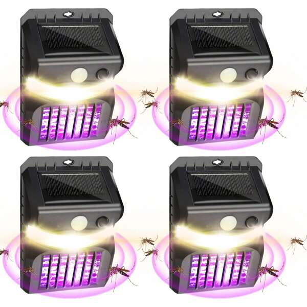 4 Packs Bug Zapper Outdoor 3 In 1 Mosquito Zapper Black Solar Bug Zapper Electric LED Light Mosquito Killer Lamp With Motion Sensor For Outdoor Backyard Patio Camping