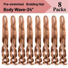 8 Packs French Curly Braiding Hair For Box Braids 24Inch Pre Stretched Loose Wavy  Bouncy Braiding Hair Extensions 75g/Pack Synthetic French Curl Crochet Hair Braids Extensions For Women Daily Holidays Party And Cosplay Braided Hair - 棕-30# - 查看 4