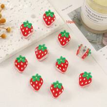 10/15 pièces Pince à cheveux de couleur bonbon douce, pince à frange simple et polyvalente, épingles à cheveux avec décoration de fleurs de fraise. Accessoires de cheveux élégants et pince à cheveux pour femmes
