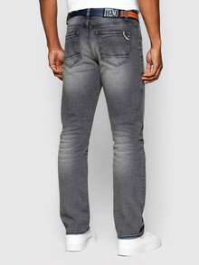 Herren Graue Straight-Leg Jeans - Gürtel inklusive - Slim Fit, Stretch, vielseitige Lässig Jeanshosen für junge Männer