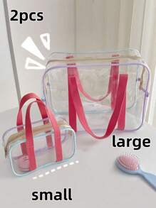 1/2pcs Transparent Macaron Color Jelly Bag For Ladies, Large Capacity PVC Transparent Beach Bag, Handbag, Cosmetic Storage Bag, Toiletry Bag, Bathroom Waterproof Swimming Storage Bag, Single Shoulder Toiletry Bag, Beach Bag, Holiday Bag, Summer Vacation Essential. Suitable For Home Storage, Swimming, Seaside Vacation, Travel And Other Occasions. (There Are Two Sizes To Choose From)