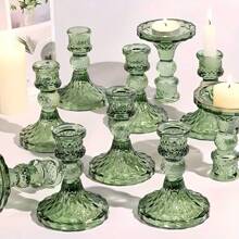 Set de 4/6 piezas de Elegantes Portavelas de Vidrio - Diseño de cristal transparente, adecuado para velas cilíndricas y cónicas, ideal para decoración del hogar, sala de estar, bodas y ocasiones especiales, arreglo romántico de velas