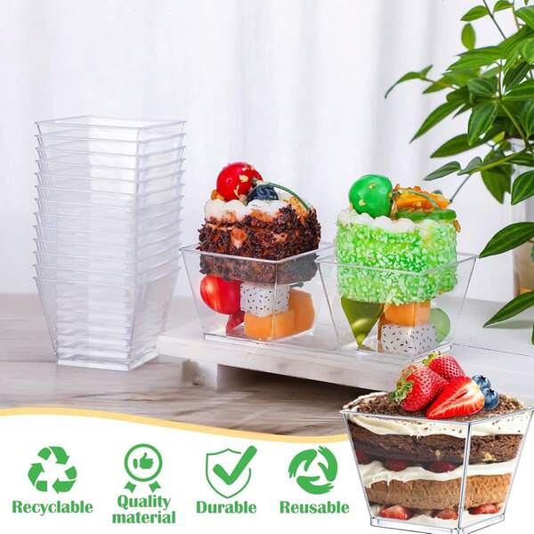 25/50/100 Pcs 4oz Mini Dessert Cups With Spoons, Clear Square Plastic Dessert Bowls Small Size Mousse Cups Appetizer Cups Suitable For Wedding Party