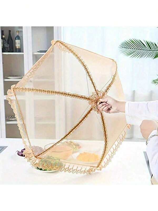 1pc Collapsible Food Cover, Umbrella Shaped, Dust Proof, Fly & Mosquito Proof Food Mesh Tent, Suitable For Kitchen And Dining Room