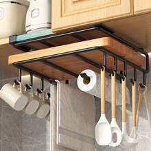 Kitchen Hanging Organizer Rack With Hooks Under Cabinet Paper Towel Dishcloth Hanger Cutting Board Pot Cover Holder Storage Shelf