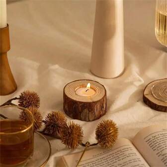 4PCs Packs 2PCs Wooden Tealight Candle Holder And 2PCs Tealight Candle 4 Hours & 2 Hours White And Blue Gift Packages With 4/2-Hour Burn Time, Soy Wax, Pre-Waxed & Smokeless - Perfect For Christmas, Halloween, Birthdays, Valentine's Day, Mother's Day & Father's Day Gifts In Elegant Gift Packs, Giftready Candles | Versatile Gift Option | Single Wick Candle