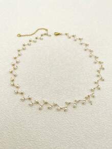 1 Stück Damenkette mit Faux-Perlen, 18K Gold Edelstahl zarter Perlenschmuck Geschenk, geeignet für Hochzeiten und Urlaubsreisen