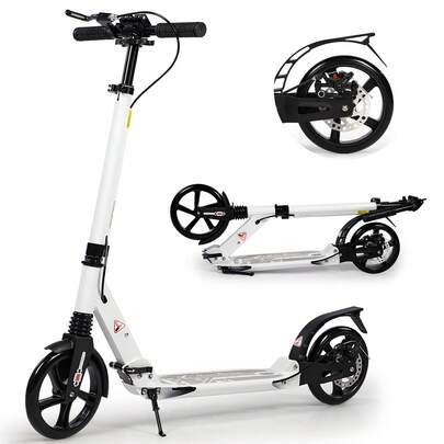 Kick Scooter For Ages 8-12, 200mm Big Wheels Scooter For Adults With Disc Brakes, Adult Scooters With Carry Strap And Double Shock Absorption, Foldable Scooters