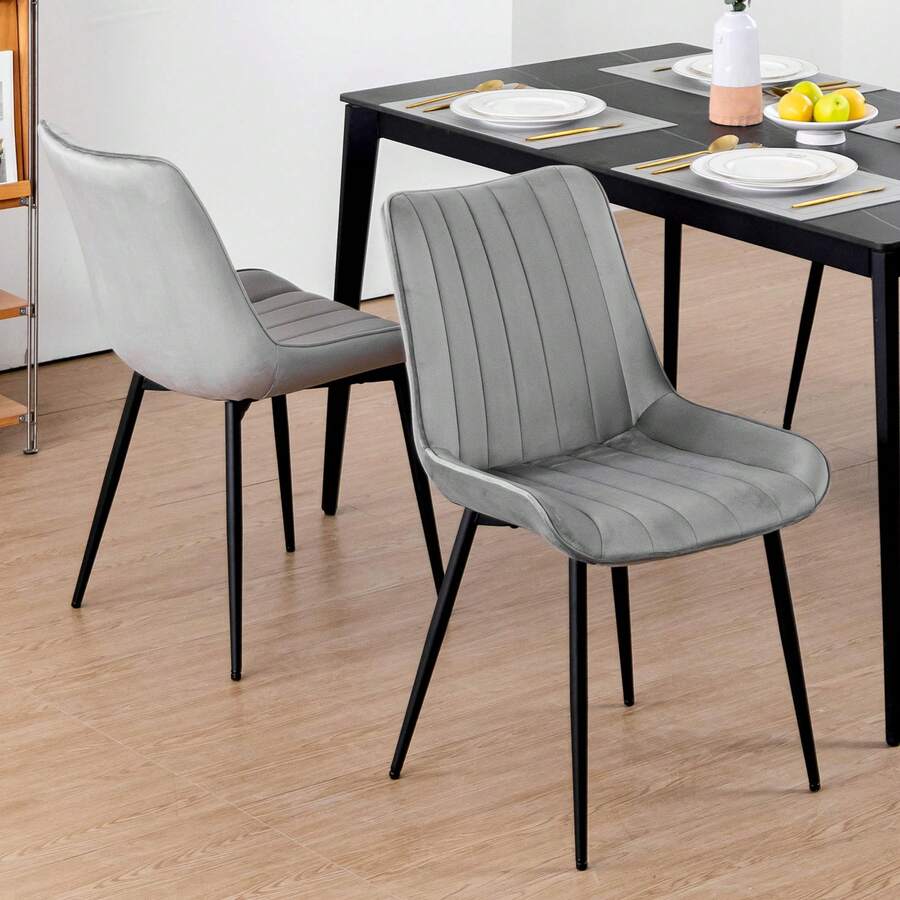 Dyhome Gray Dining Chairs Set Of 2,  Mid Century Modern Dining Chairs  Ergonomic Backrest Upholstered Dining Chairs Velvet Dining Chairs With Metal Legs For Kitchen Living Room Bedroom, Home Atmosphere Decoration. - Xám - Xem 1