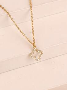 1 Stück Cut Out Kleeblatt Anhänger Halskette, kubischer Zirkonia Glücks Kleeblatt Anhänger, Kupfer kubischer Zirkonia Anhänger mit Edelstahl Kette, Edelstahl Schmuck, Geschenk für Frauen, Tägliches Accessoire
