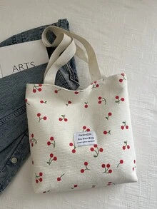 1pc Women Casual Zipper Opening Large Capacity One Shoulder Tote Bag - White - View 3