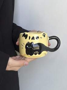 1 件黑猫陶瓷杯，带 3D 浮雕动物图案，手绘，耐热，非常适合早餐、下午茶、拿铁、家庭办公室咖啡杯、生日/节日礼物、企业福利、送给男朋友/女朋友的礼物 - 彩色 - 查看 9