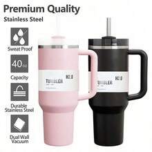 1 件，兼容 Cup 40 盎司不锈钢带手柄和吸管的玻璃杯，40 盎司大容量双层真空隔热保温冷热饮料瓶，适用于家庭、办公室和户外活动露营