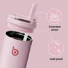New-88  Insulated Water Bottle 24oz  Straw Lid And Handle For Sports Travel Gym Stainls Steel Water Bottl Double-Wall Vacuum Metal Le Proof - - Light Pink - 查看 4