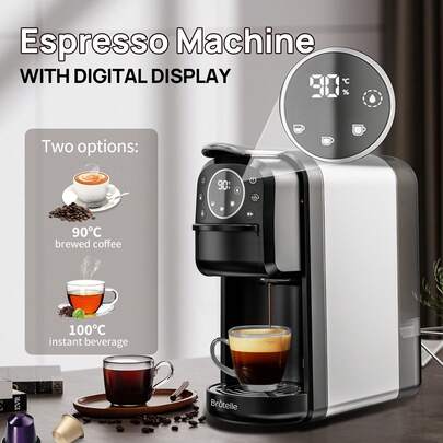  Macchina da caffè a capsule 3 in 1 Brutelle, serbatoio dell'acqua rimovibile da 700 ml, riscaldamento rapido da 1400 W, estrazione ad alta pressione da 20 bar, macchina da caffè multifunzionale compatta, colore nero, adatta per uso domestico, caffetteria, angolo caffè