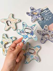 1pc Adorable Starfish Shaped Shell And Fish Sponge Pattern Dual-Use Fridge Magnet & Bottle Opener, Suitable For Home Decor, Daily Use, Beach Travel, Holiday Gift