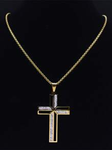 1 pieza Elegante collar con cruz católica para hombre, Conjunto de joyas con collar de acero inoxidable con cruz cristiana en color dorado/plateado/negro, con accesorio de moda brillante