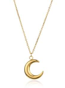 Colar com pingente de lua grande em aço inoxidável dourado, 1 peça, adequado para viagens, encontros, festas, joias de verão, joias ocidentais, joias de praia, baile, praia, verão, joias, acessórios